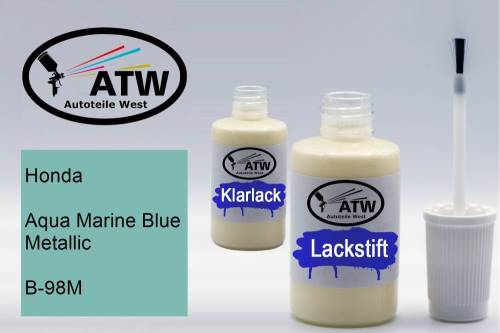 Honda, Aqua Marine Blue Metallic, B-98M: 20ml Lackstift + 20ml Klarlack - Set, von ATW Autoteile West.